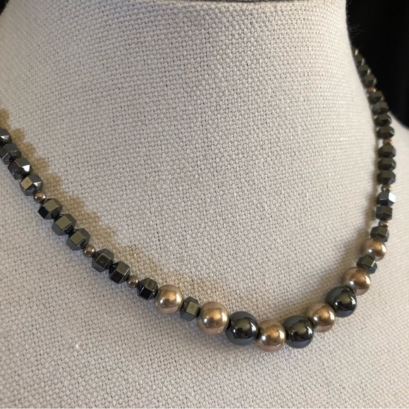 16.5” Hematite and Metallic Silver Tone Bead Necklace - Picture 4 of 15